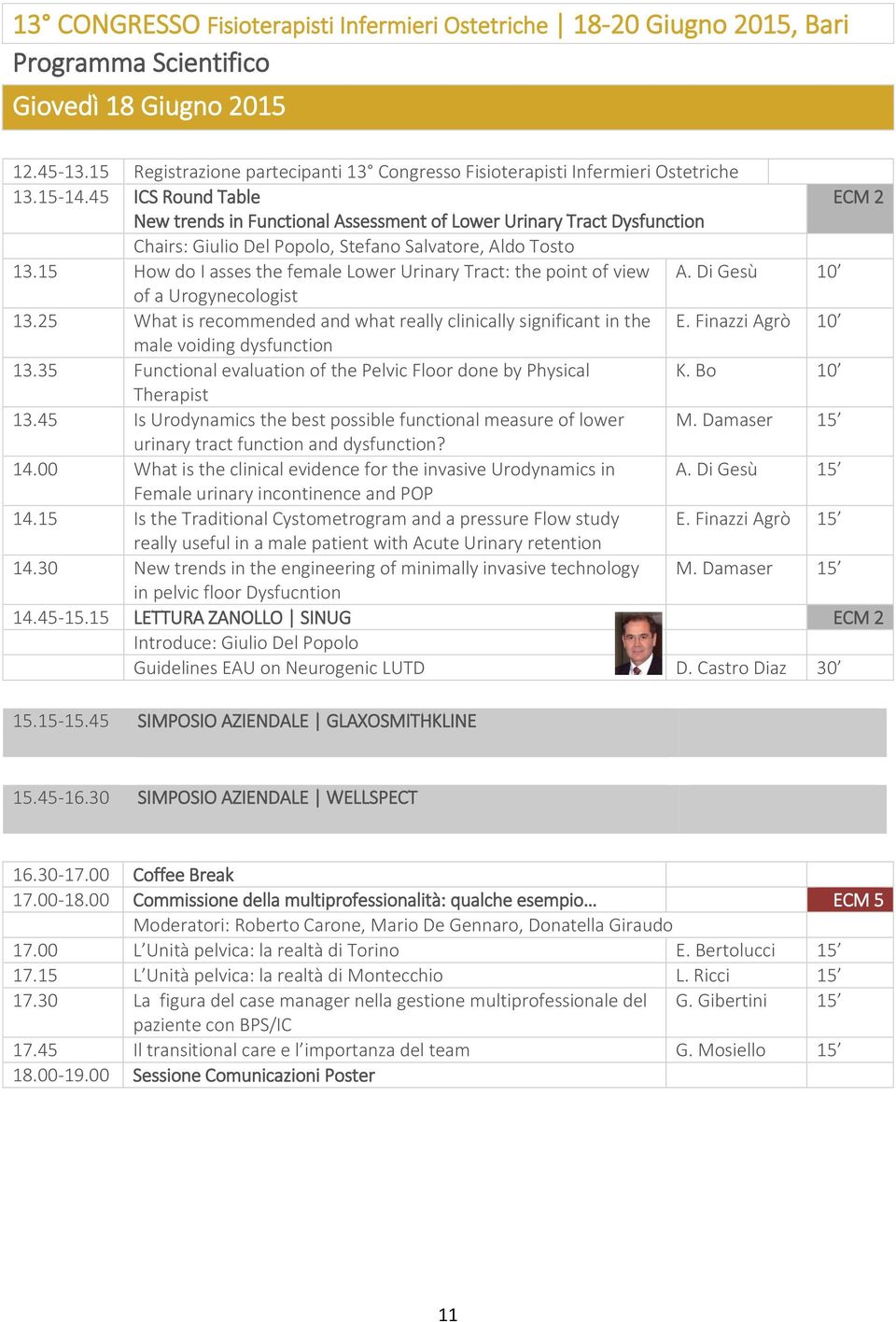 45 ICS Round Table ECM 2 New trends in Functional Assessment of Lower Urinary Tract Dysfunction Chairs: Giulio Del Popolo, Stefano Salvatore, Aldo Tosto 13.