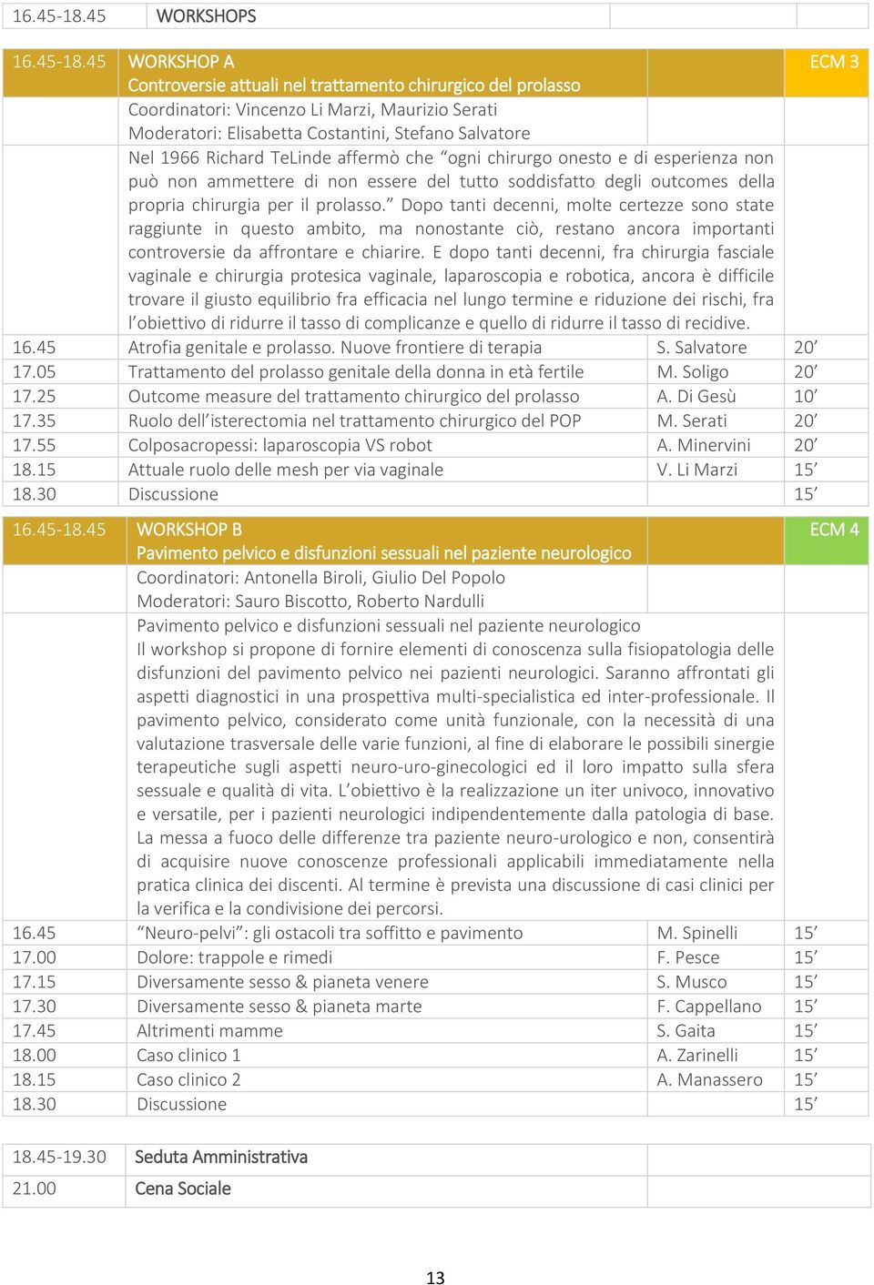 1966 Richard TeLinde affermò che ogni chirurgo onesto e di esperienza non può non ammettere di non essere del tutto soddisfatto degli outcomes della propria chirurgia per il prolasso.