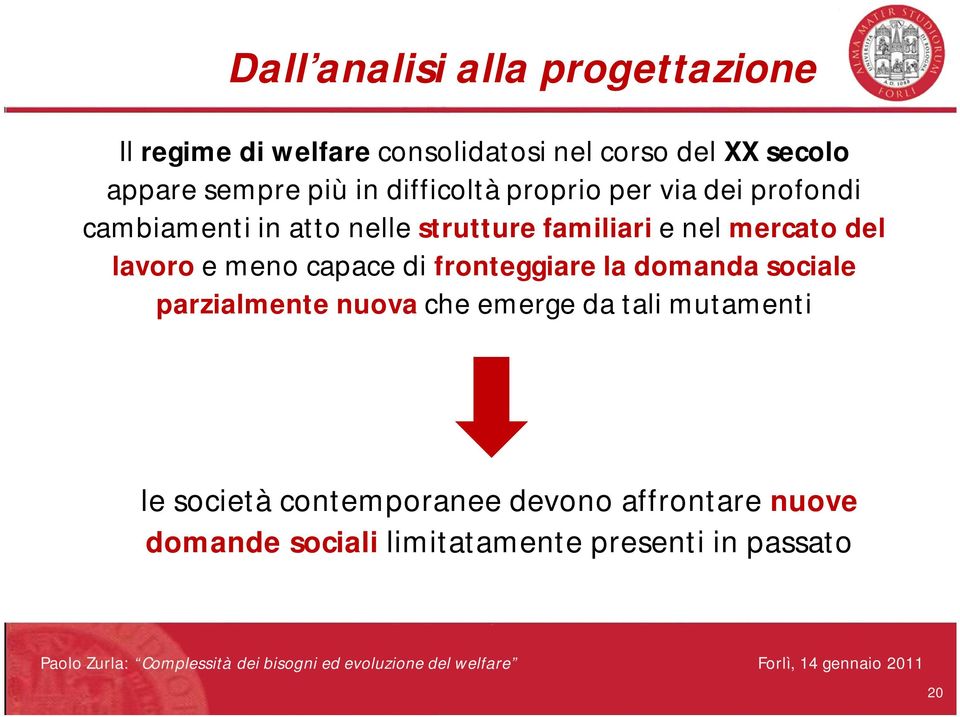 mercato del lavoro e meno capace di fronteggiare la domanda sociale parzialmente nuova che emerge da tali