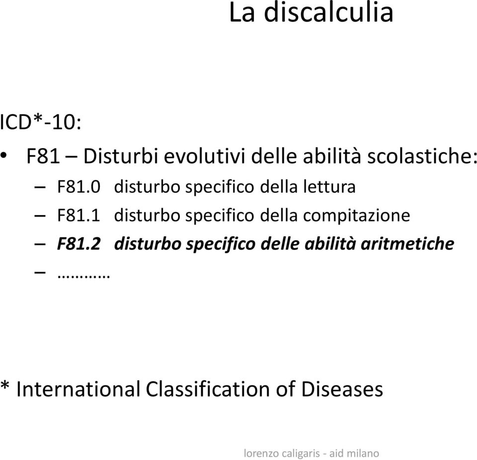 1 disturbo specifico della compitazione F81.