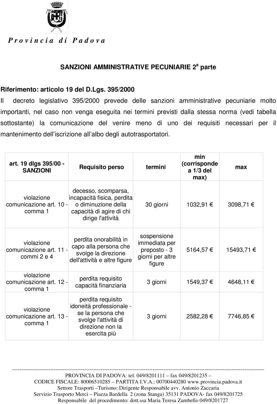 sottostante) la comunicazione del venire meno di uno dei requisiti necessari per il mantenimento dell iscrizione all albo degli autotrasportatori. art.