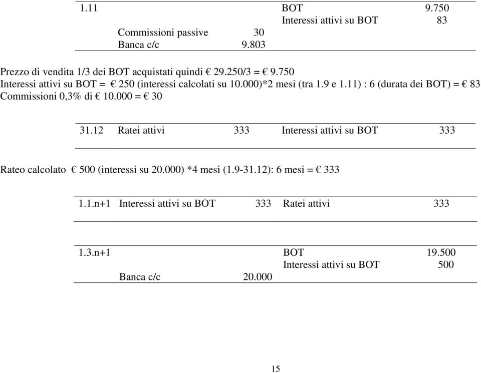 11) : 6 (durata dei BOT) = 83 Commissioni 0,3% di 10.000 = 30 31.