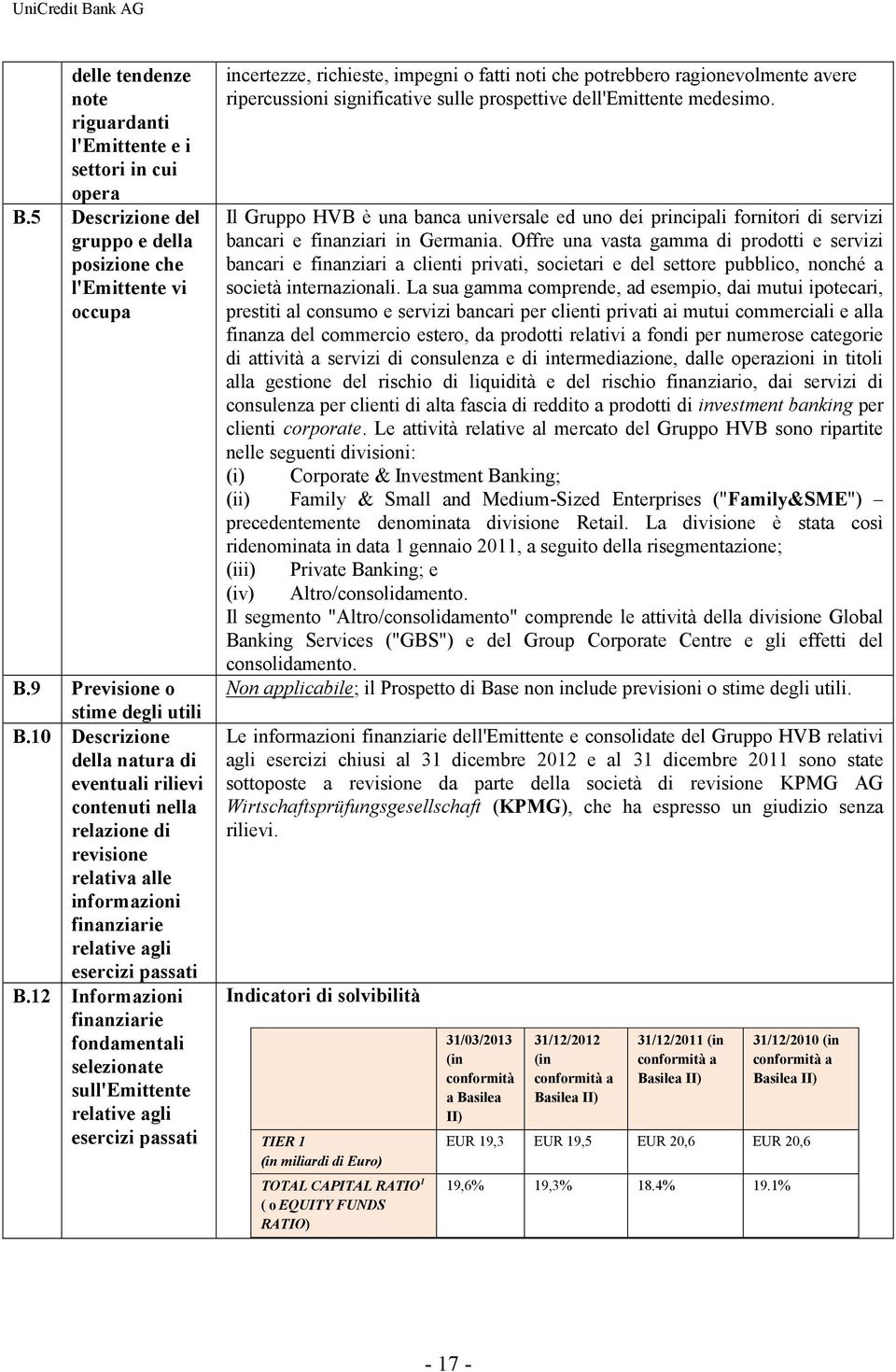 12 Informazioni finanziarie fondamentali selezionate sull'emittente relative agli esercizi passati incertezze, richieste, impegni o fatti noti che potrebbero ragionevolmente avere ripercussioni