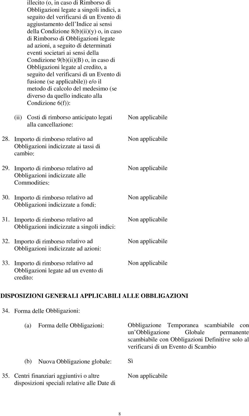 un Evento di fusione (se applicabile)) e/o il metodo di calcolo del medesimo (se diverso da quello indicato alla Condizione 6(f)): (ii) Costi di rimborso anticipato legati alla cancellazione: 28.