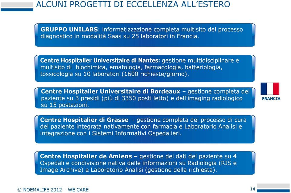 Centre Hospitalier Universitaire di Bordeaux gestione completa del paziente su 3 presidi (più di 3350 posti letto) e dell imagingradiologico su 15 postazioni.