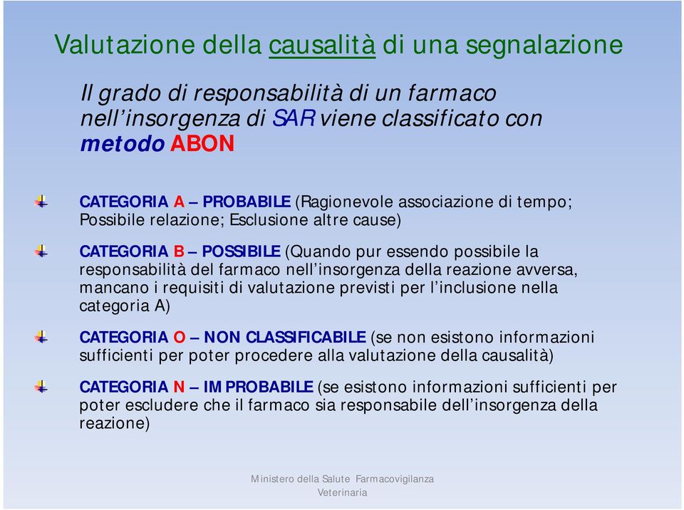 della reazione avversa, mancano i requisiti di valutazione previsti per l inclusione nella categoria A) CATEGORIA O NON CLASSIFICABILE (se non esistono informazioni sufficienti per