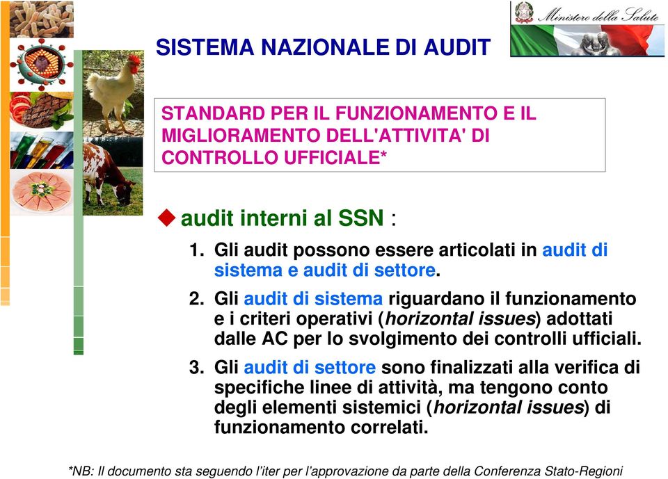 Gli audit di sistema riguardano il funzionamento e i criteri operativi (horizontal issues) adottati dalle AC per lo svolgimento dei controlli ufficiali. 3.