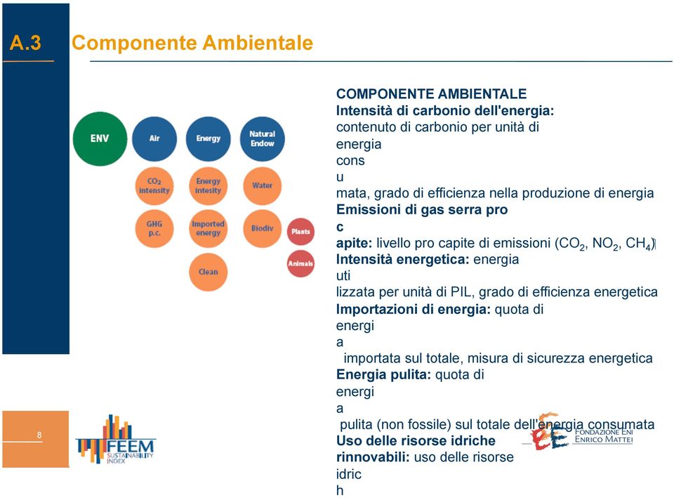 energia uti lizzata per unità di PIL, grado di efficienza energetica Importazioni di energia: quota di energi a importata sul totale, misura di sicurezza