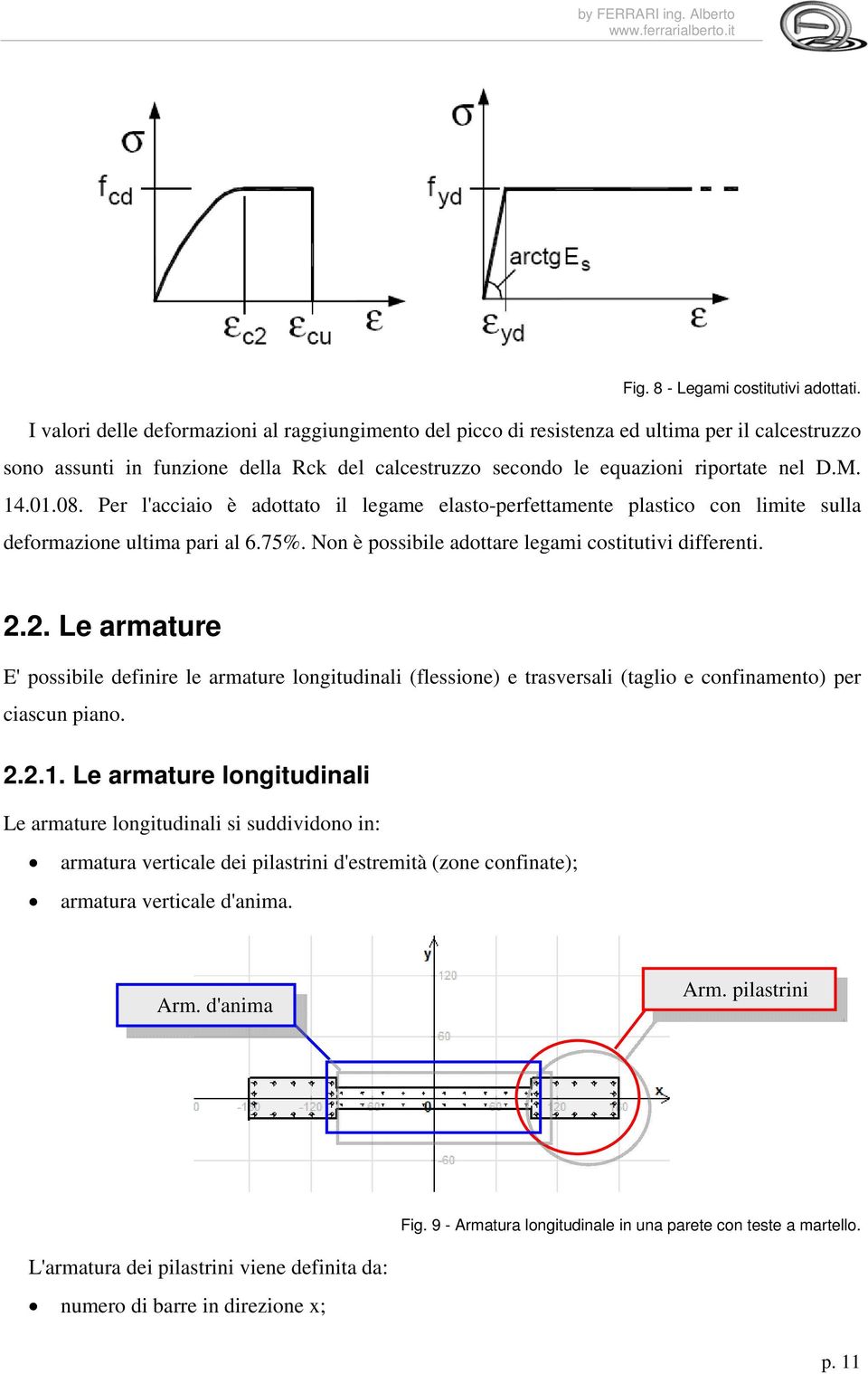 Per l'acciaio è adottato il legame elasto-perettamente plastico con limite sulla deormazione ultima pari al 6.75%. Non è possibile adottare legami costitutivi dierenti. 2.