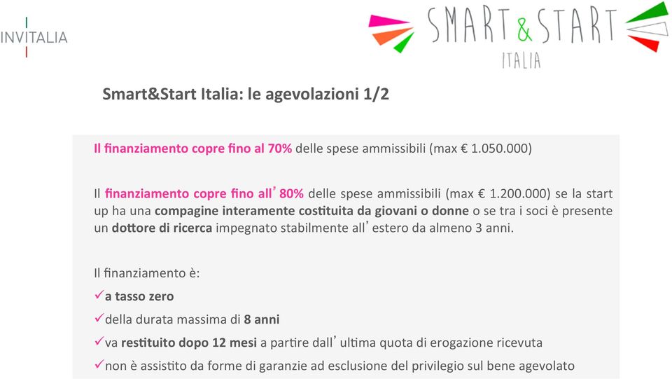 000) se la start up ha una compagine interamente cos8tuita da giovani o donne o se tra i soci è presente un do<ore di ricerca impegnato stabilmente