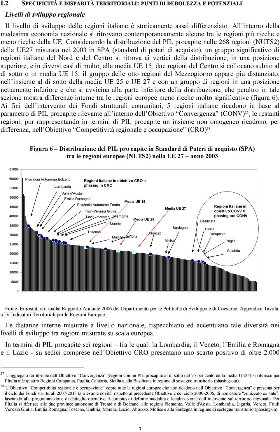 Considerando la distribuzione del PIL procapite nelle 268 regioni (NUTS2) della UE27 misurata nel 2003 in SPA (standard di poteri di acquisto), un gruppo significativo di regioni italiane del Nord e