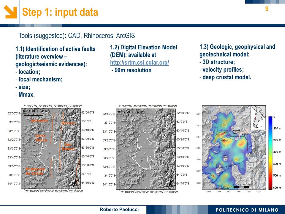 focal mechanism; - size; - Mmax. 1.2) Digital Elevation Model (DEM): available at http://srtm.csi.