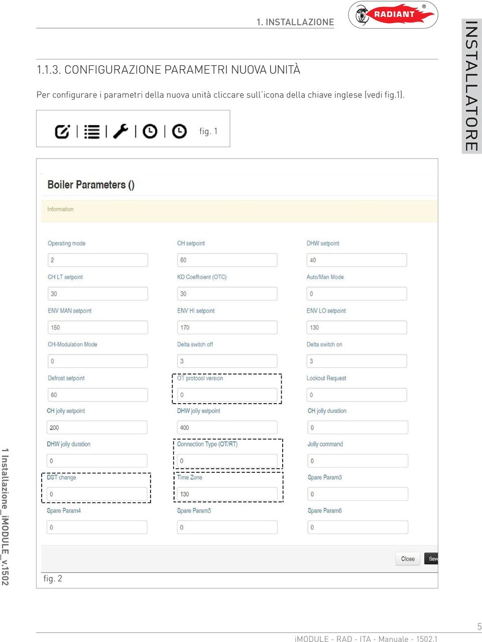 configurare i parametri della nuova unità cliccare