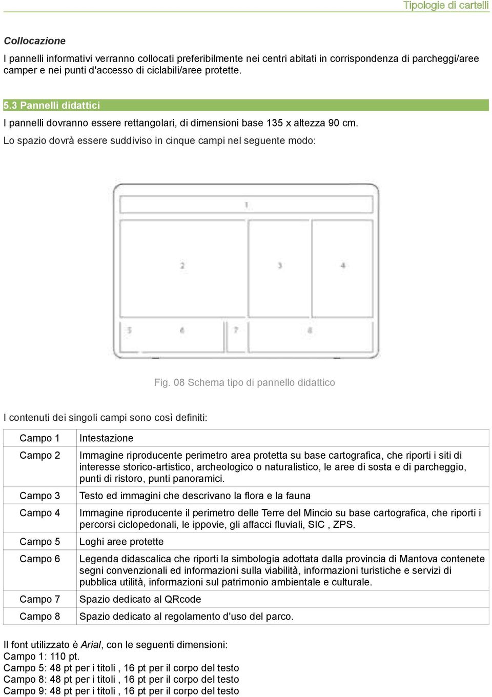 08 Schema tipo di pannello didattico I contenuti dei singoli campi sono così definiti: Campo 1 Campo 2 Campo 3 Campo 4 Campo 5 Campo 6 Campo 7 Campo 8 Intestazione Immagine riproducente perimetro