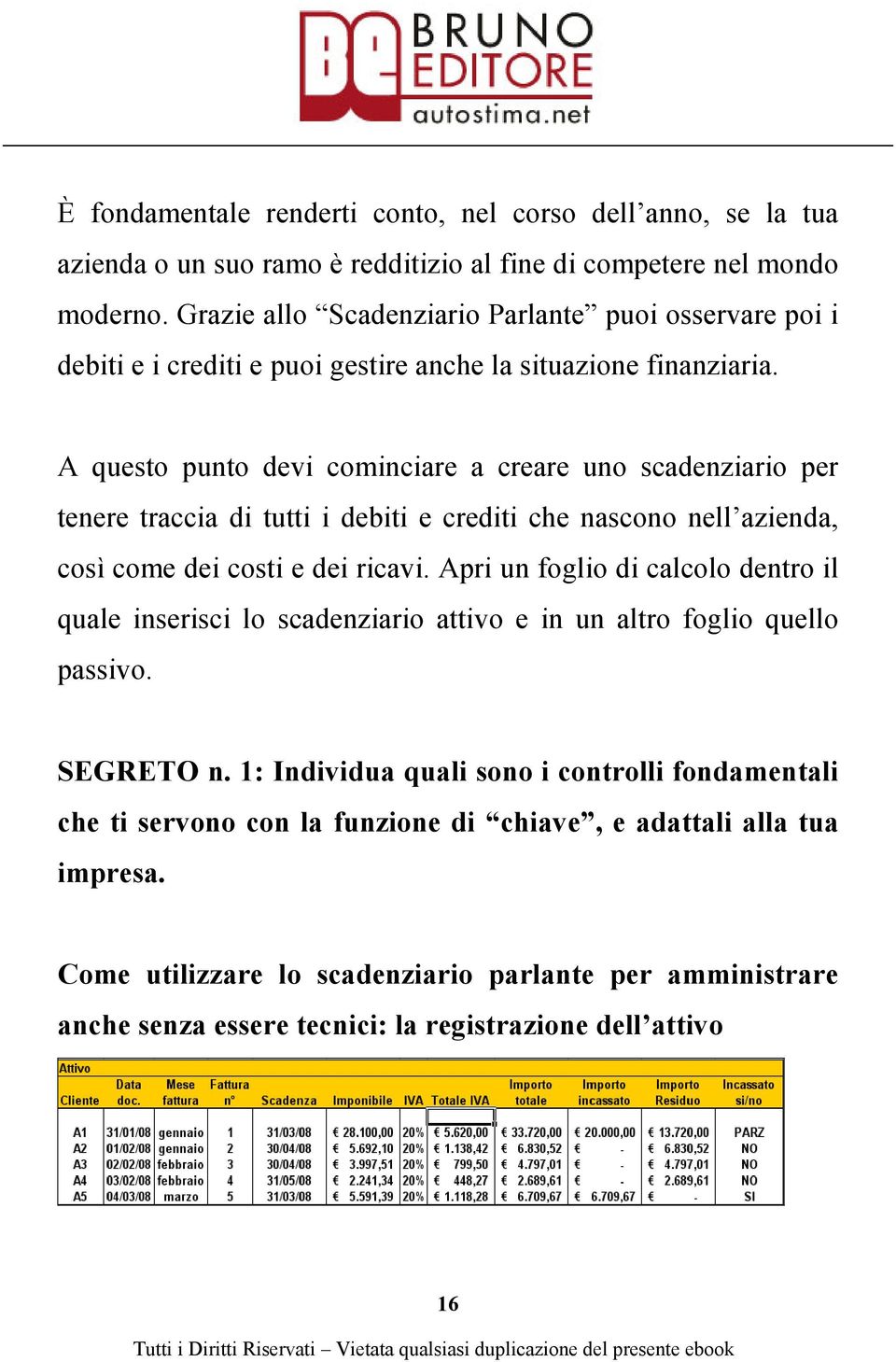 A questo punto devi cominciare a creare uno scadenziario per tenere traccia di tutti i debiti e crediti che nascono nell azienda, così come dei costi e dei ricavi.