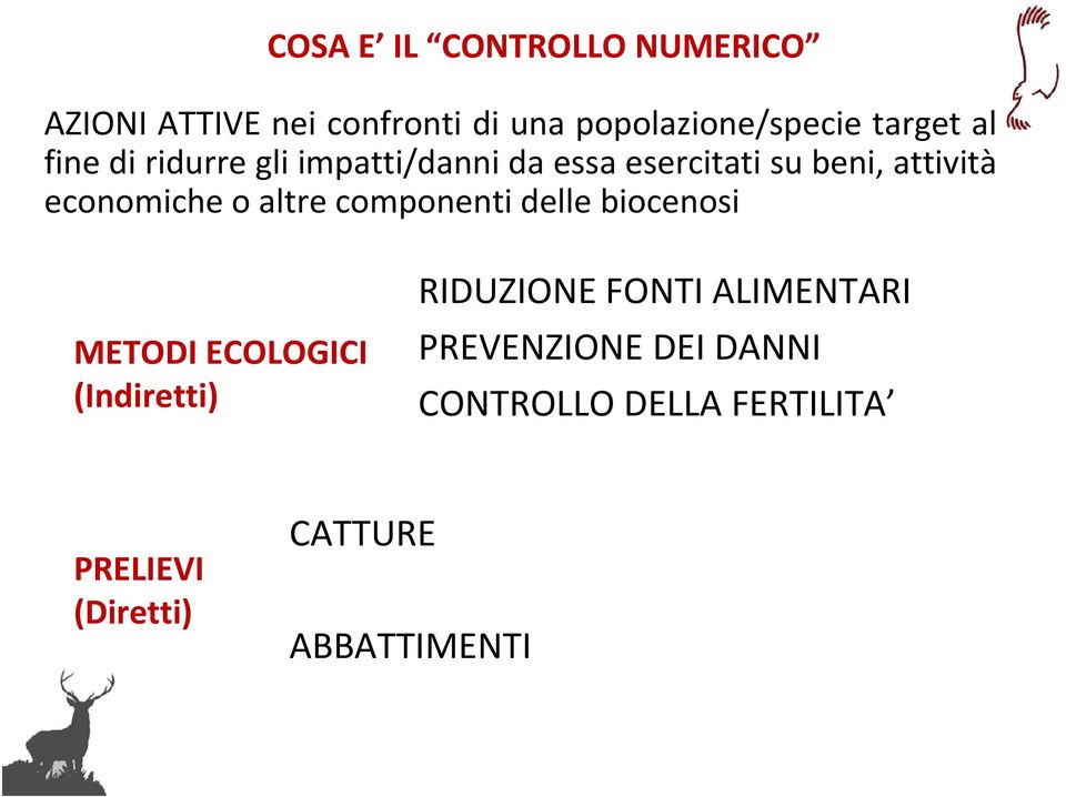 economiche o altre componenti delle biocenosi METODI ECOLOGICI (Indiretti) RIDUZIONE