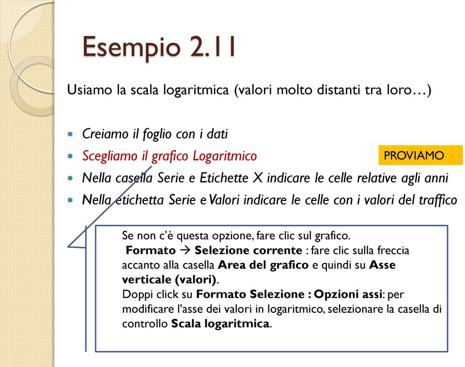 e Etichette X indicare le celle relative agli anni Nella etichetta Serie e Valori indicare le celle con i valori del traffico Se non c è questa opzione,