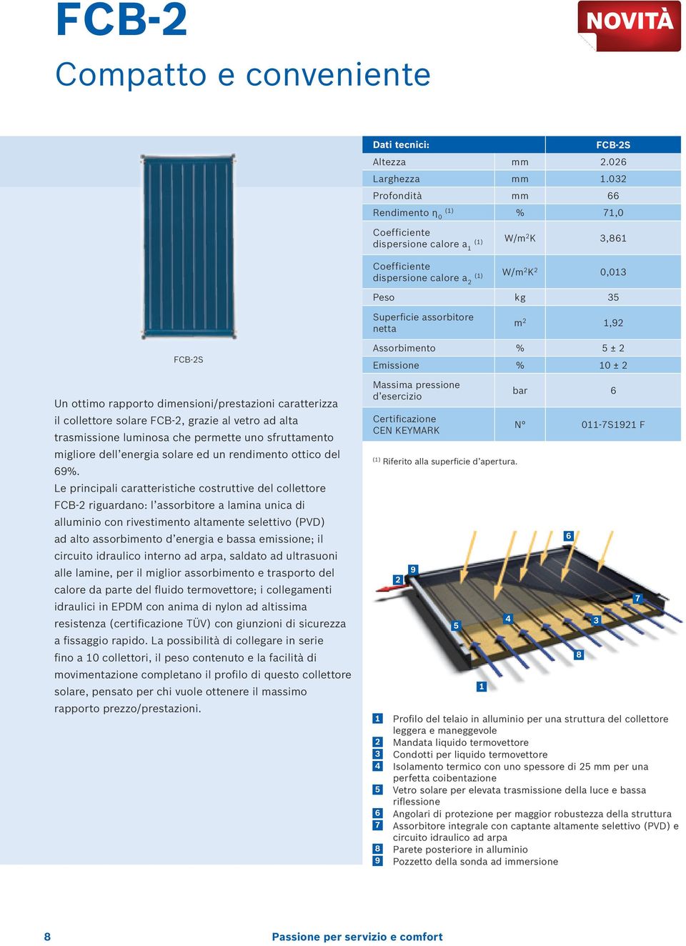 rapporto dimensioni/prestazioni caratterizza il collettore solare FCB-2, grazie al vetro ad alta trasmissione luminosa che permette uno sfruttamento migliore dell energia solare ed un rendimento