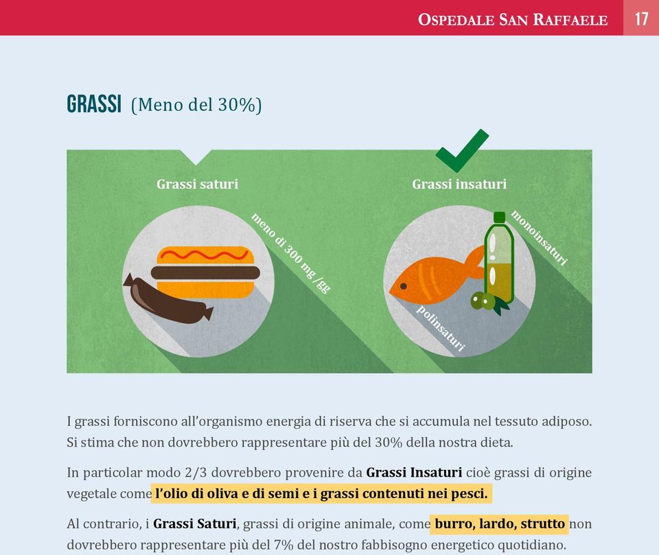 In particolar modo 2/3 dovrebbero provenire da Grassi Insaturi cioè grassi di origine vegetale come l olio di oliva e di semi e i grassi contenuti