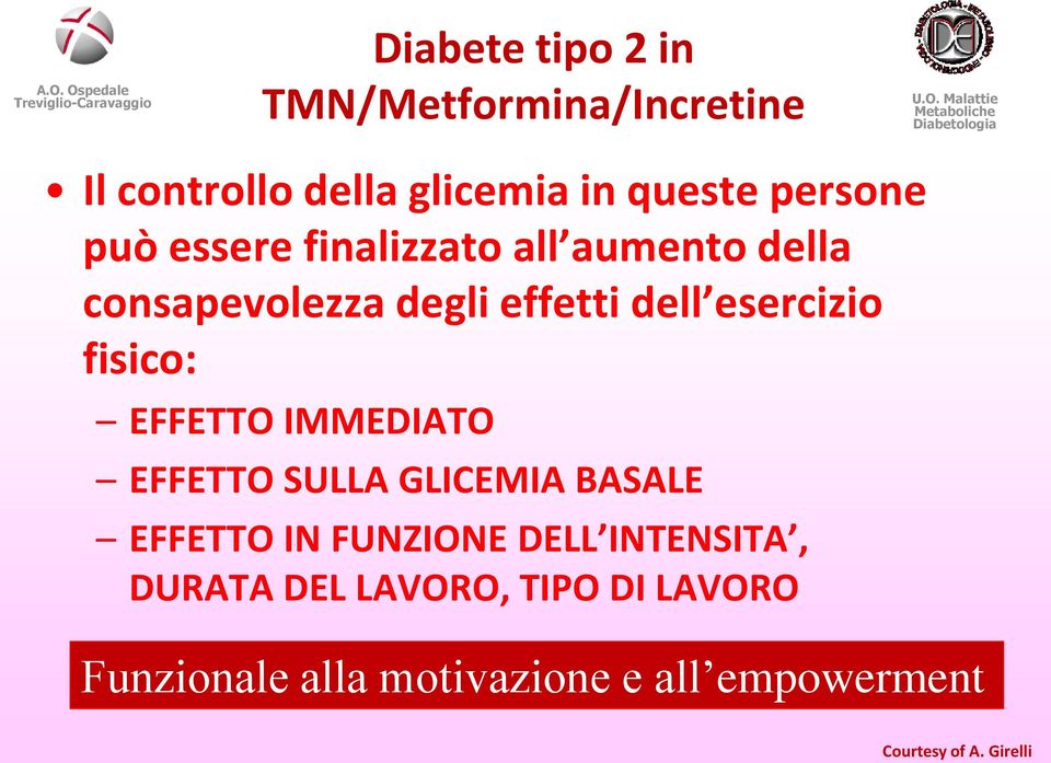 fisico: EFFETTO IMMEDIATO EFFETTO SULLA GLICEMIA BASALE EFFETTO IN FUNZIONE DELL INTENSITA,