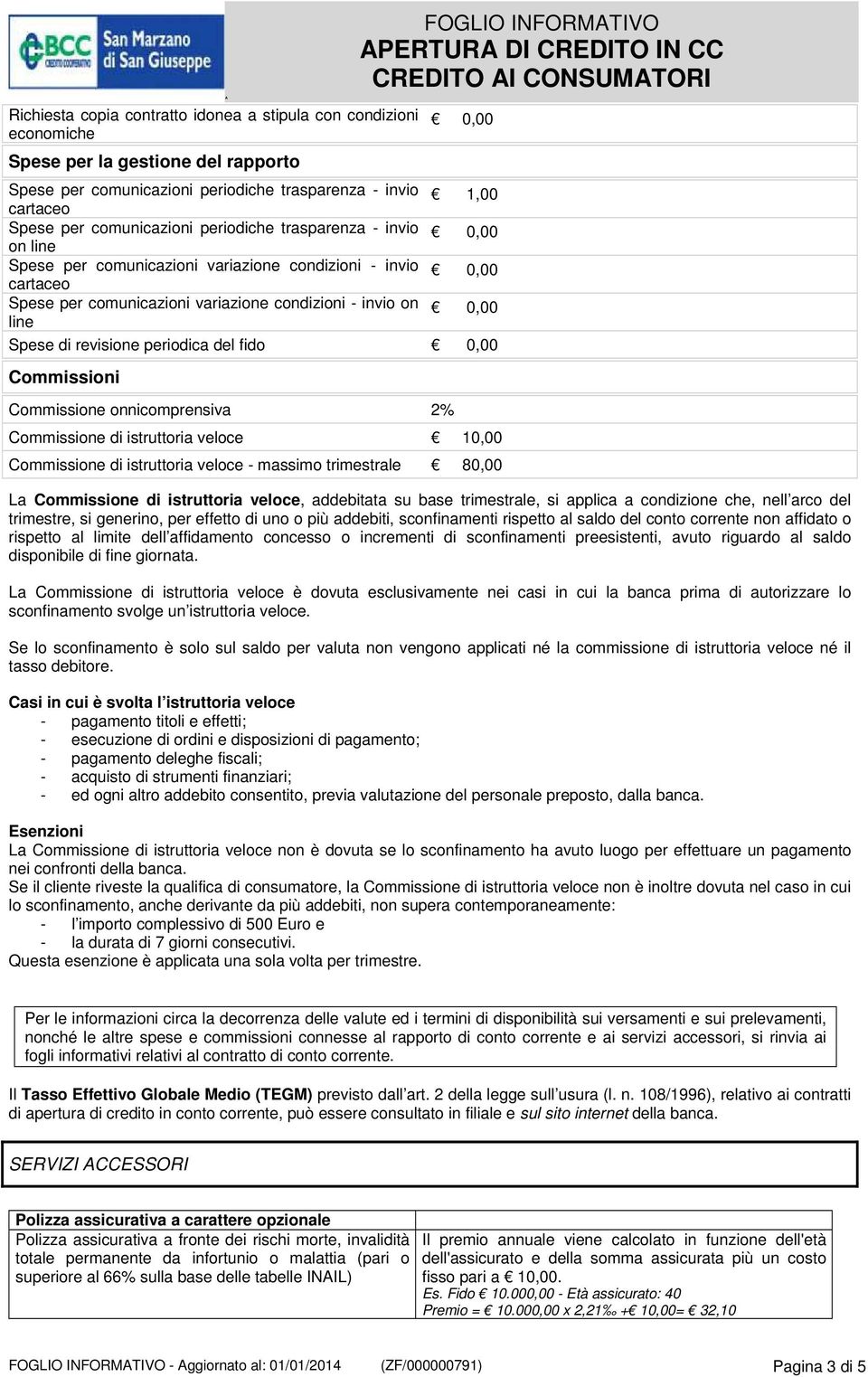 fido Commissioni Commissione onnicomprensiva 2% Commissione di istruttoria veloce 10,00 Commissione di istruttoria veloce - massimo trimestrale 80,00 La Commissione di istruttoria veloce, addebitata