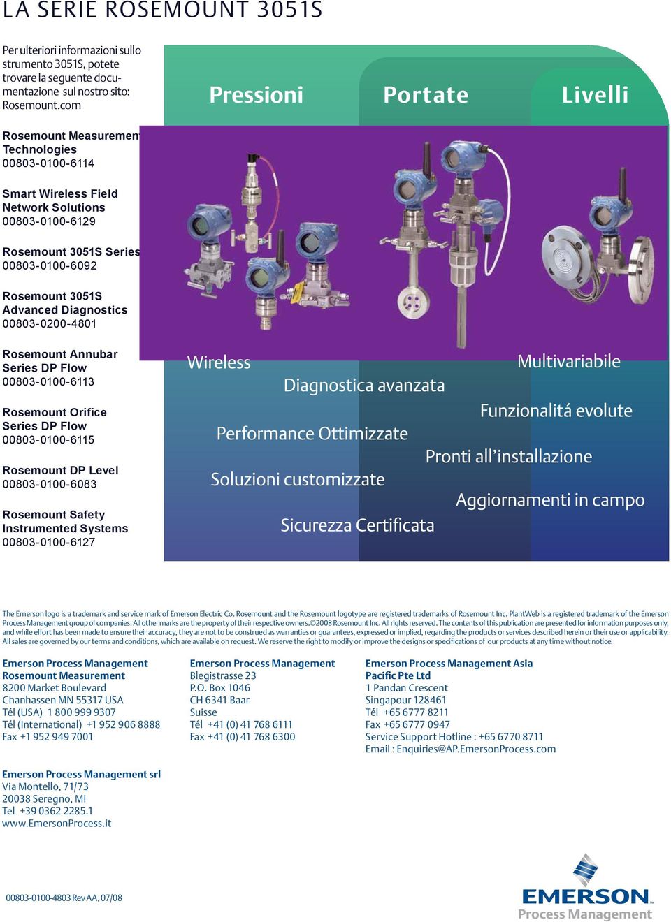 Diagnostics 00803-0200-4801 Rosemount Annubar Series DP Flow 00803-0100-6113 Rosemount Orifice Series DP Flow 00803-0100-6115 Rosemount DP Level 00803-0100-6083 Rosemount Safety Instrumented Systems
