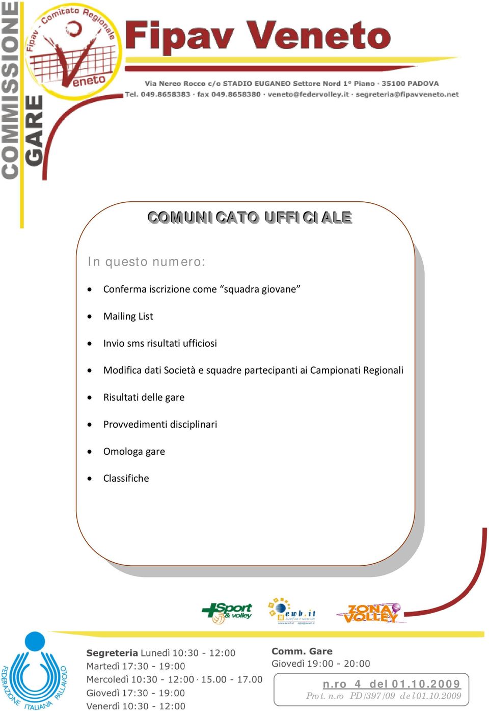 Modifica dati Società e squadre partecipanti ai Campionati