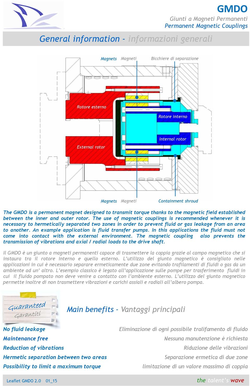 The use of magnetic couplings is recommended whenever it is necessary to hermetically separated two zones in order to prevent fluid or gas leakage from an area to another.