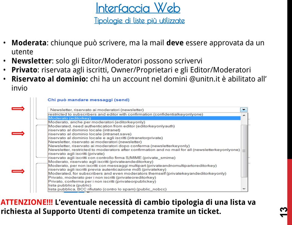 13 Moderata: chiunque può scrivere, ma la mail deve essere approvata da un utente Newsletter: solo gli Editor/Moderatori