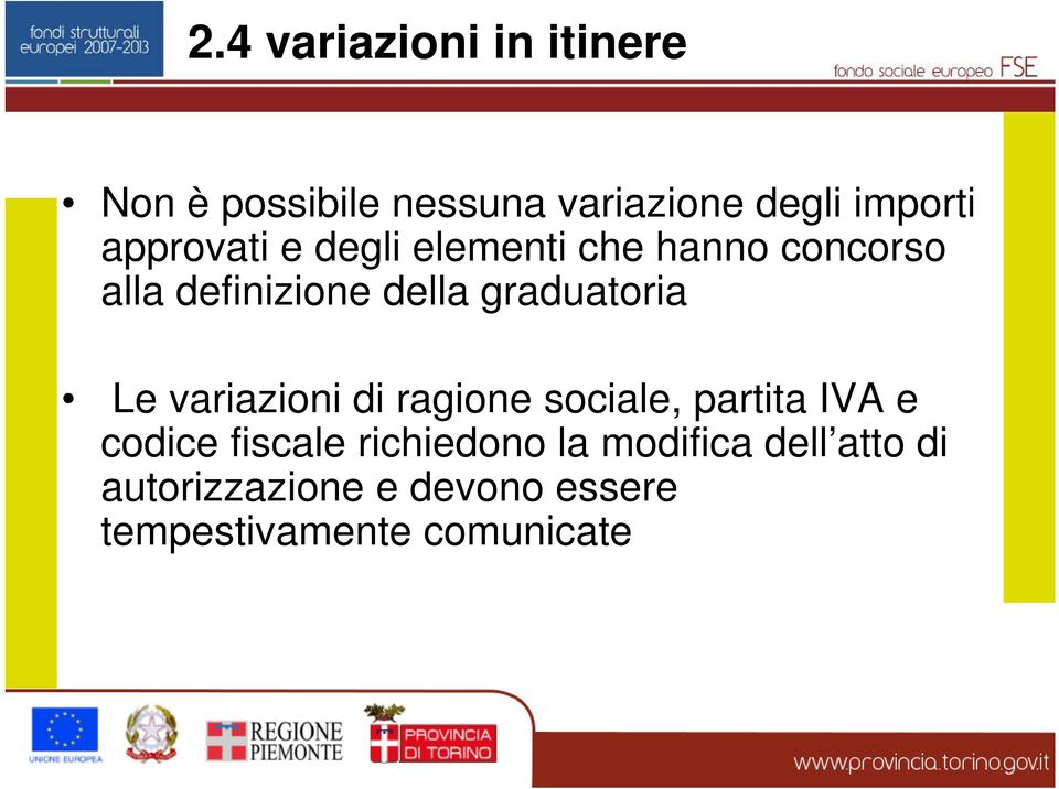 graduatoria Le variazioni di ragione sociale, partita IVA e codice fiscale