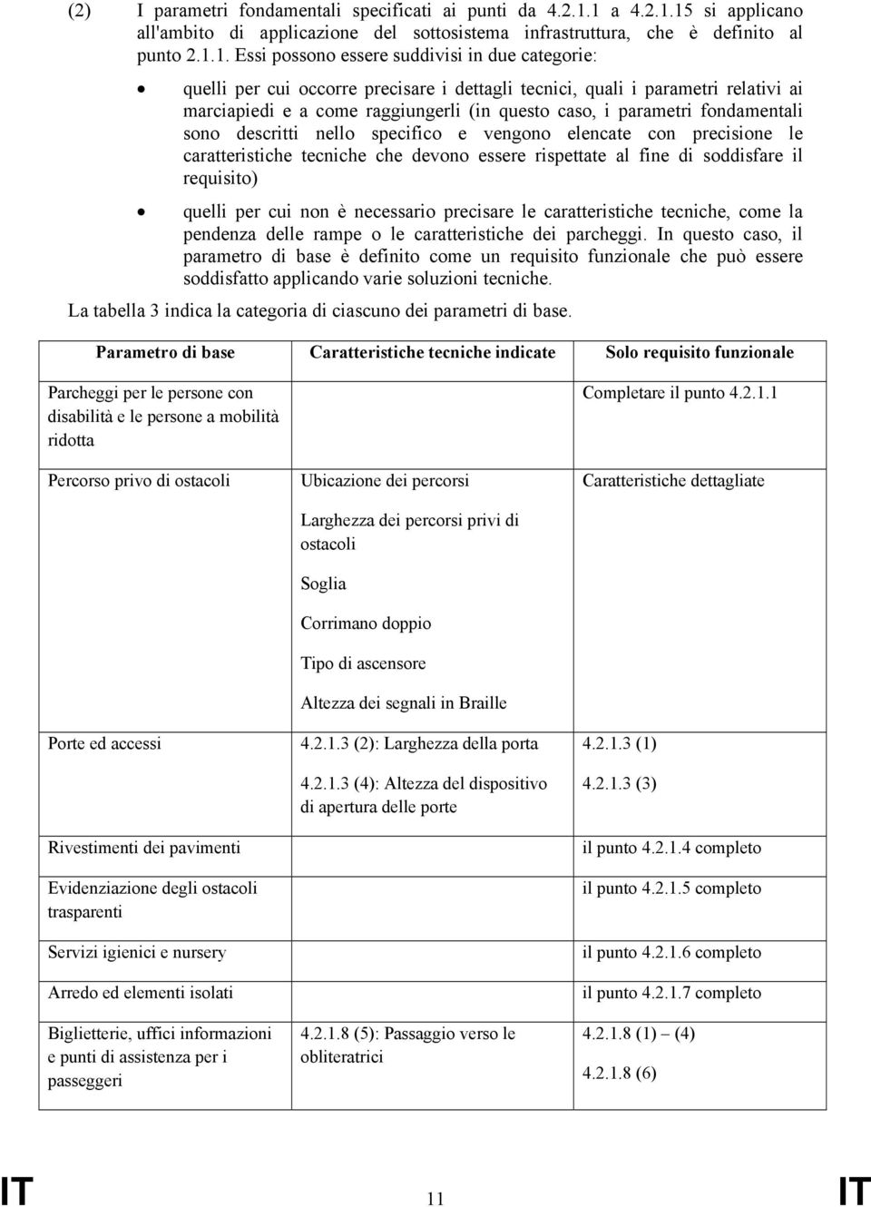 dettagli tecnici, quali i parametri relativi ai marciapiedi e a come raggiungerli (in questo caso, i parametri fondamentali sono descritti nello specifico e vengono elencate con precisione le