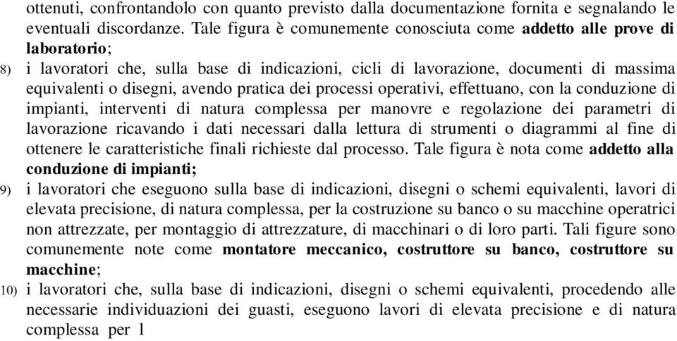 pratica dei processi operativi, effettuano, con la conduzione di impianti, interventi di natura complessa per manovre e regolazione dei parametri di lavorazione ricavando i dati necessari dalla