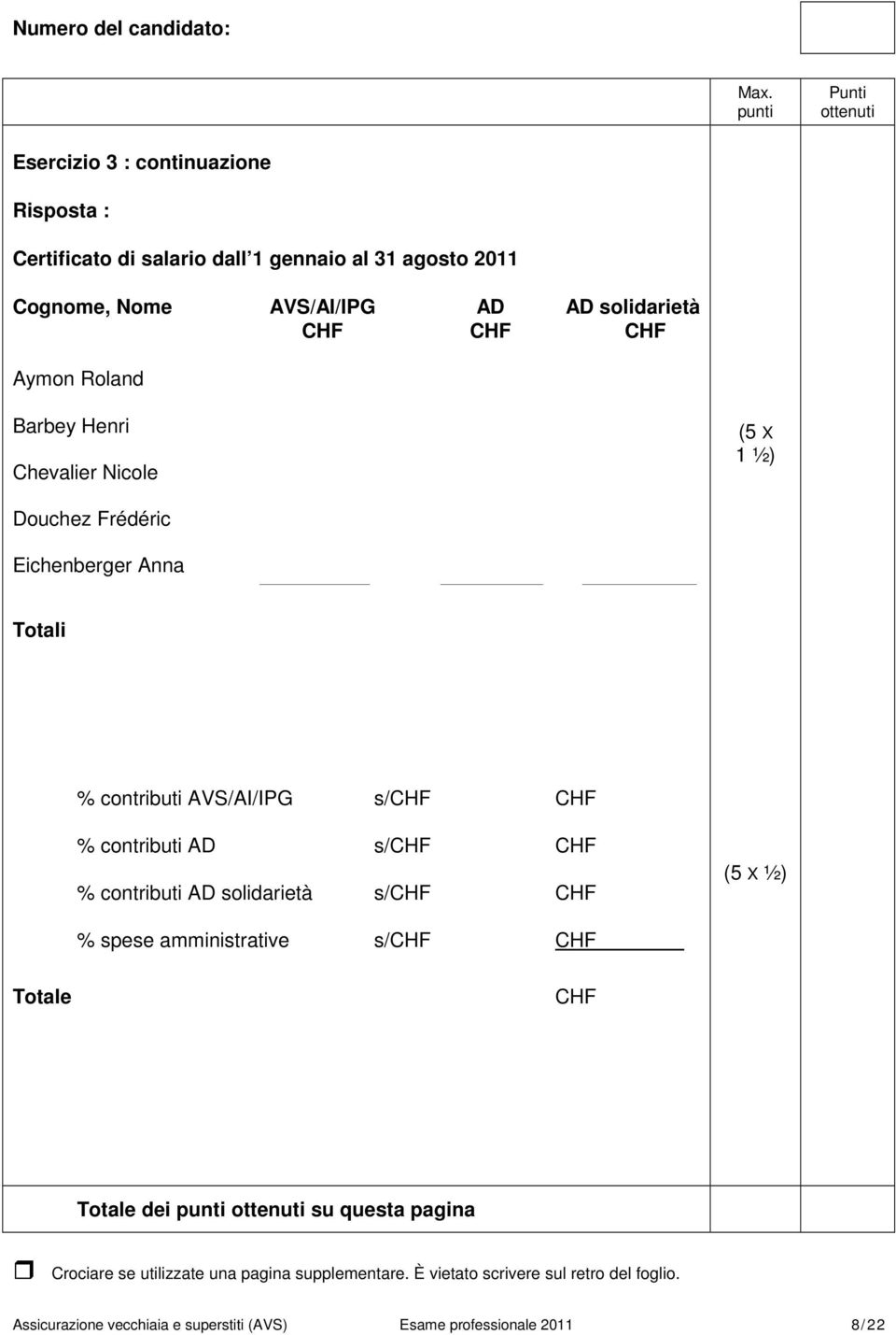 Frédéric Eichenberger Anna Totali % contributi AVS/AI/IPG s/chf CHF % contributi AD s/chf CHF %