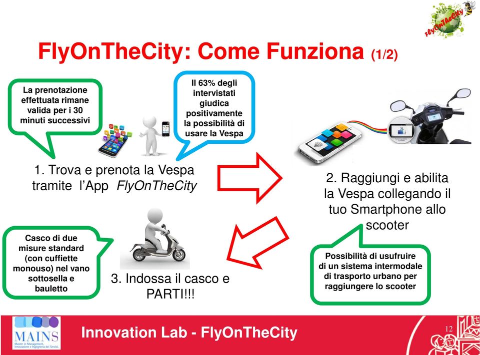 Trova e prenota la Vespa tramite l App FlyOnTheCity Casco di due misure standard (con cuffiette monouso) nel vano sottosella e