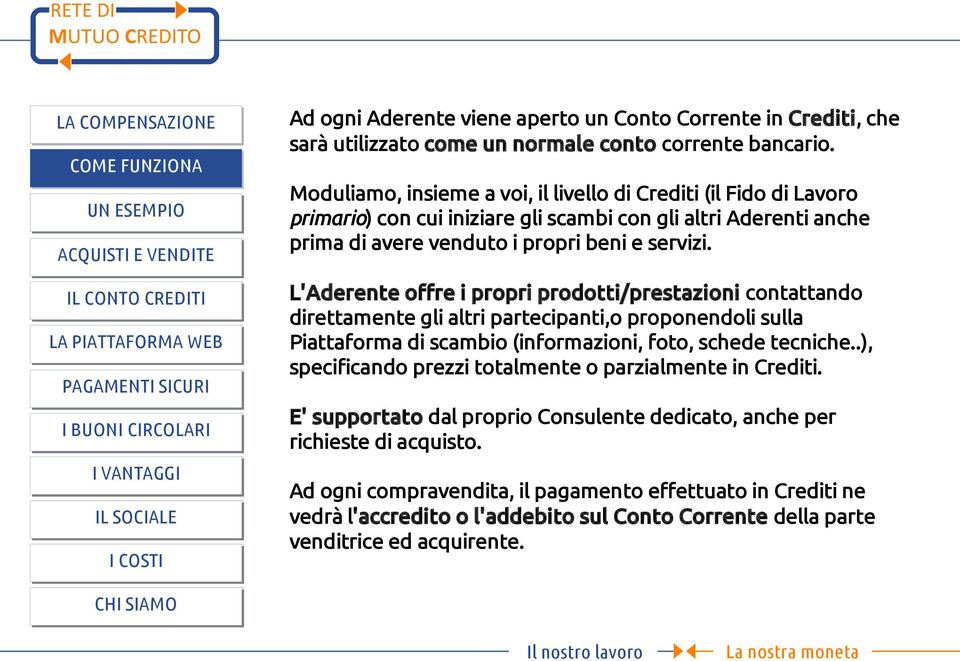 L'Aderente offre i propri prodotti/prestazioni contattando direttamente gli altri partecipanti,o proponendoli sulla Piattaforma di scambio (informazioni, foto, schede tecniche.