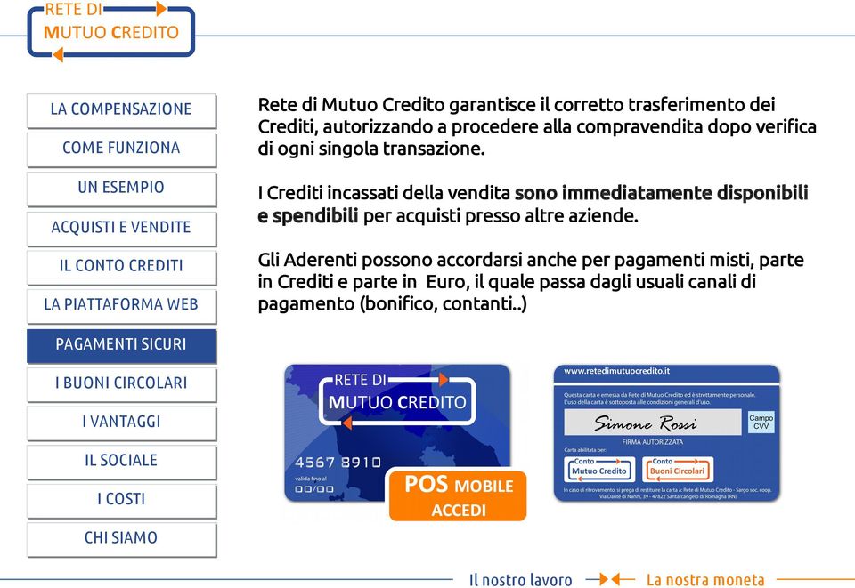 I Crediti incassati della vendita sono immediatamente disponibili e spendibili per acquisti presso altre aziende.