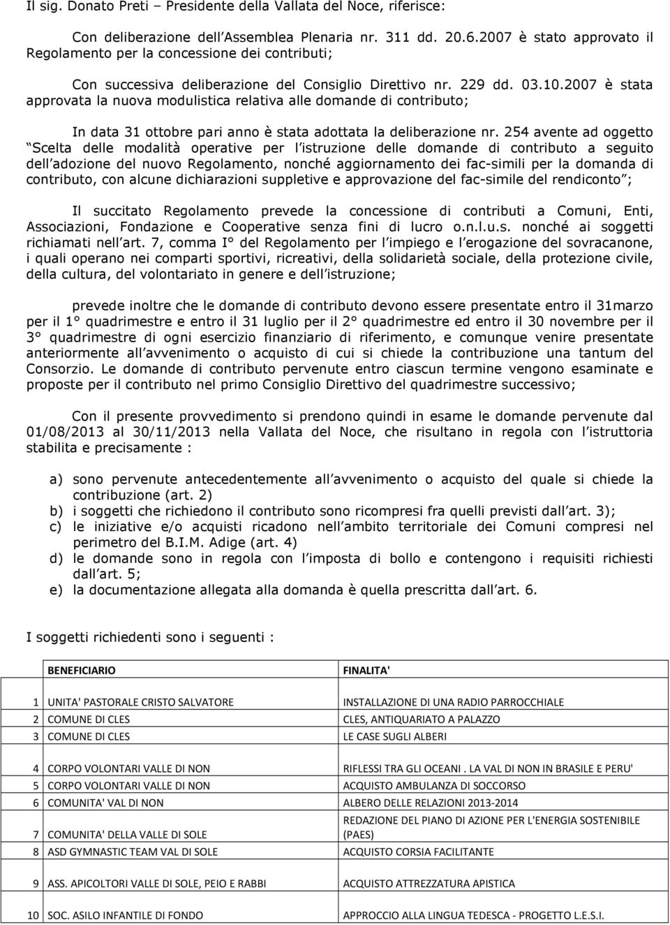 2007 è stata approvata la nuova modulistica relativa alle domande di contributo; In data 31 ottobre pari anno è stata adottata la deliberazione nr.