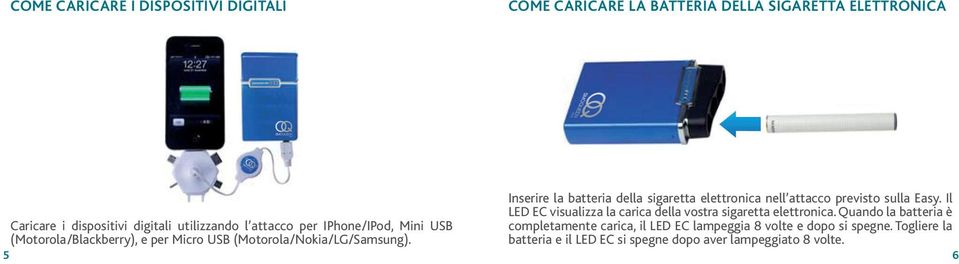 Quando la batteria è Caricare i dispositivi digitali utilizzando l attacco per IPhone/IPod, Mini USB completamente carica, il LED EC