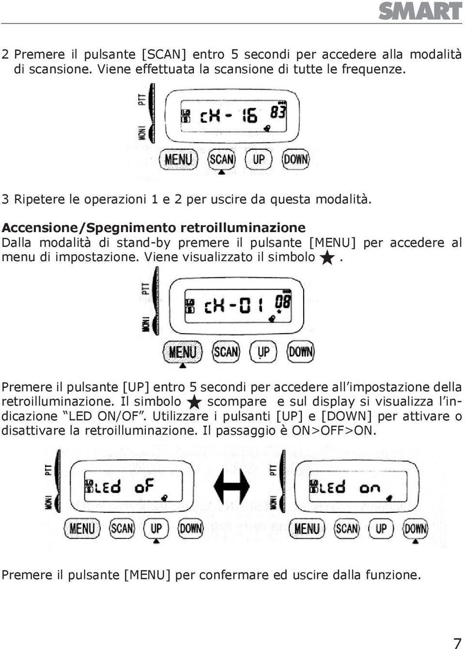 Accensione/Spegnimento retroilluminazione Dalla modalità di stand-by premere il pulsante [MENU] per accedere al menu di impostazione. Viene visualizzato il simbolo.