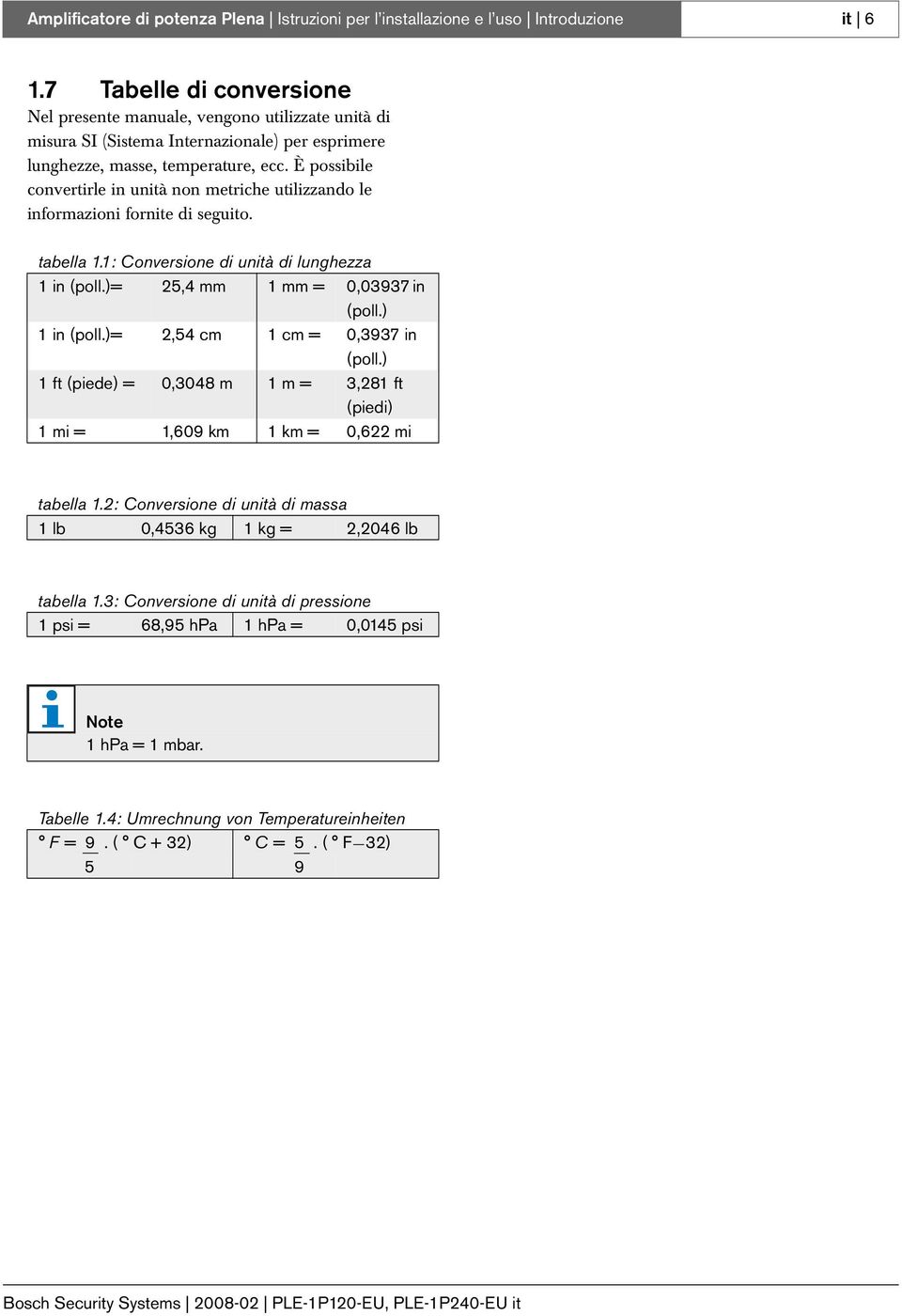 È possibile convertirle in unità non metriche utilizzando le informazioni fornite di seguito. tabella 1.1: Conversione di unità di lunghezza 1 in (poll.)= 25,4 mm 1 mm = 0,03937 in (poll.) 1 in (poll.