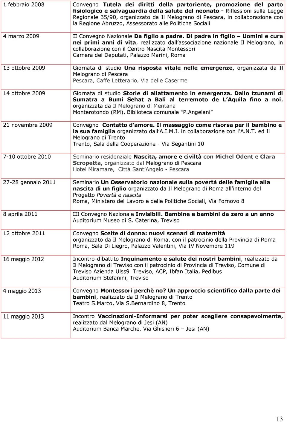 Di padre in figlio Uomini e cura nei primi anni di vita, realizzato dall associazione nazionale Il Melograno, in collaborazione con il Centro Nascita Montessori Camera dei Deputati, Palazzo Marini,