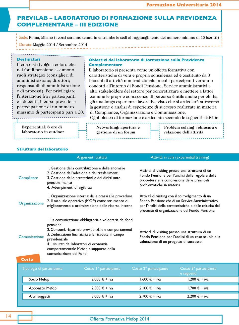 responsabili di amministrazione e di processi). Per privilegiare l interazione fra i partecipanti e i docenti, il corso prevede la partecipazione di un numero massimo di partecipanti pari a 20.