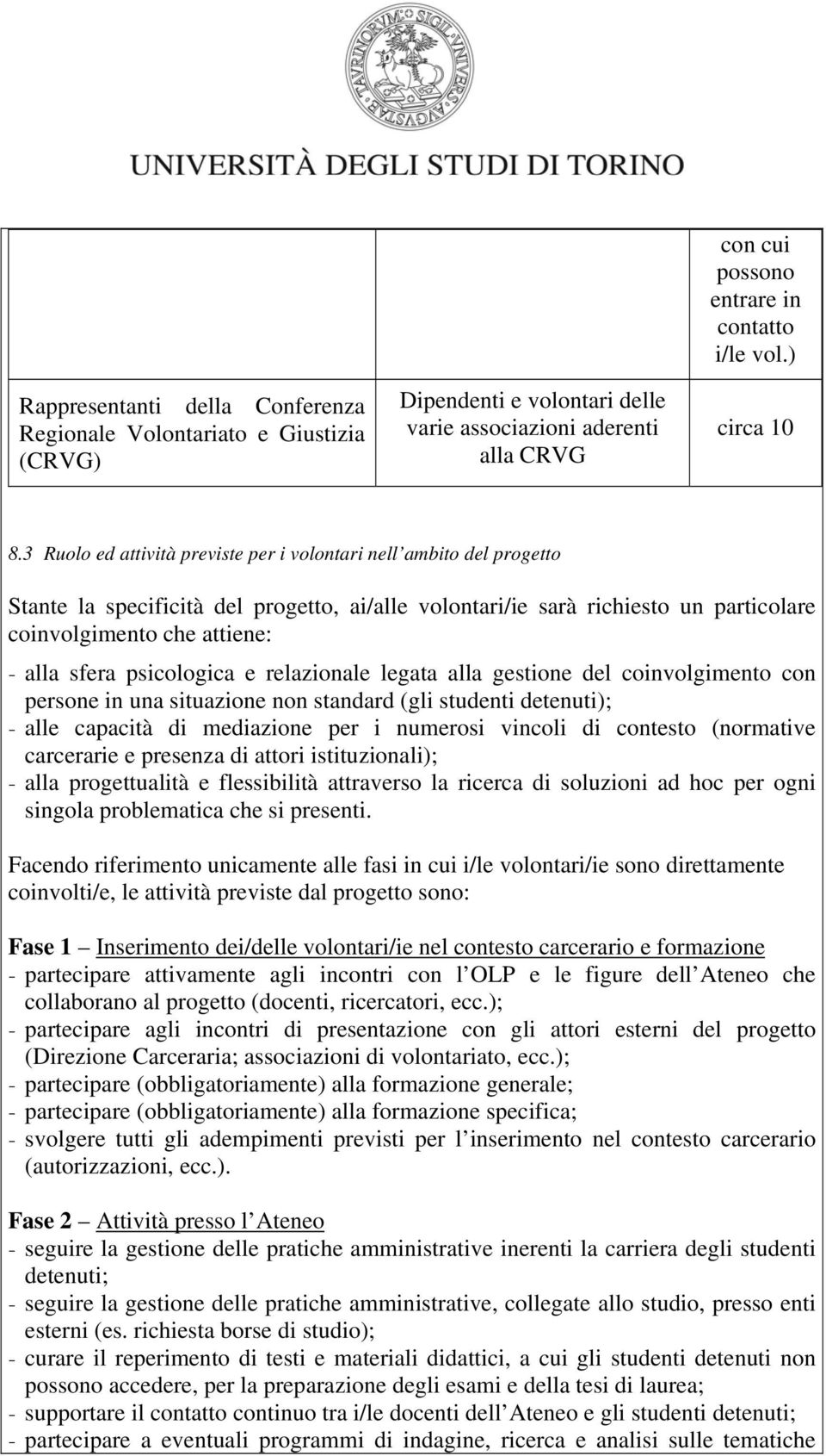 psicologica e relazionale legata alla gestione del coinvolgimento con persone in una situazione non standard (gli studenti detenuti); - alle capacità di mediazione per i numerosi vincoli di contesto