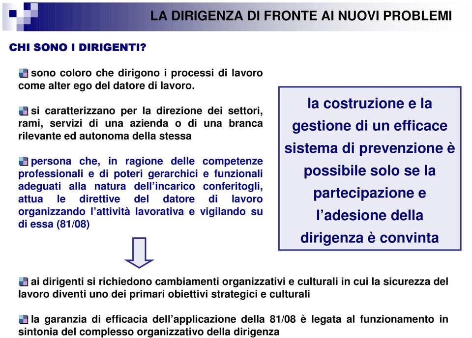 gerarchici e funzionali adeguati alla natura dell incarico conferitogli, attua le direttive del datore di lavoro organizzando l attività lavorativa e vigilando su di essa (81/08) la costruzione e la