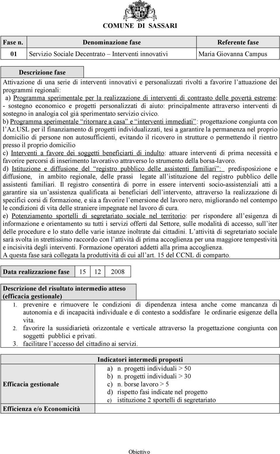 sostegno in analogia col già sperimentato servizio civico. b) Programma sperimentale ritornare a casa e interventi immediati : progettazione congiunta con l Az.