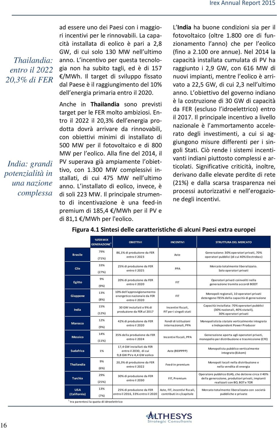 Il target di sviluppo fissato dal Paese è il raggiungimento del 10% dell energia primaria entro il 2020. Anche in Thailandia sono previsti target per le FER molto ambiziosi.