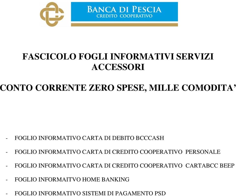 CREDITO COOPERATIVO PERSONALE - FOGLIO INFORMATIVO CARTA DI CREDITO COOPERATIVO