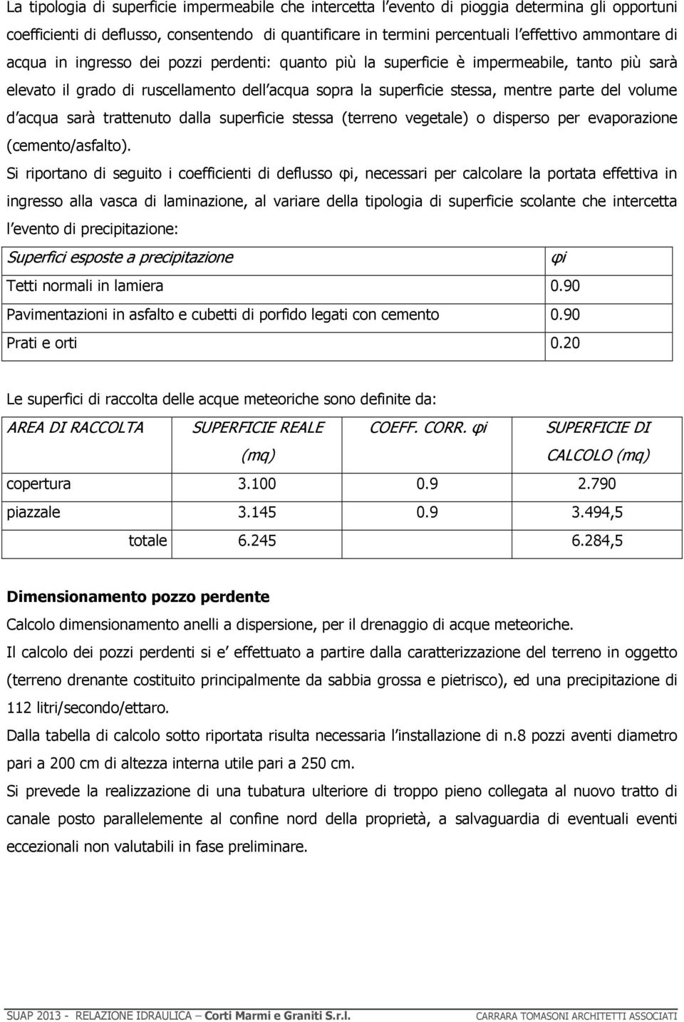 acqua sarà trattenuto dalla superficie stessa (terreno vegetale) o disperso per evaporazione (cemento/asfalto).