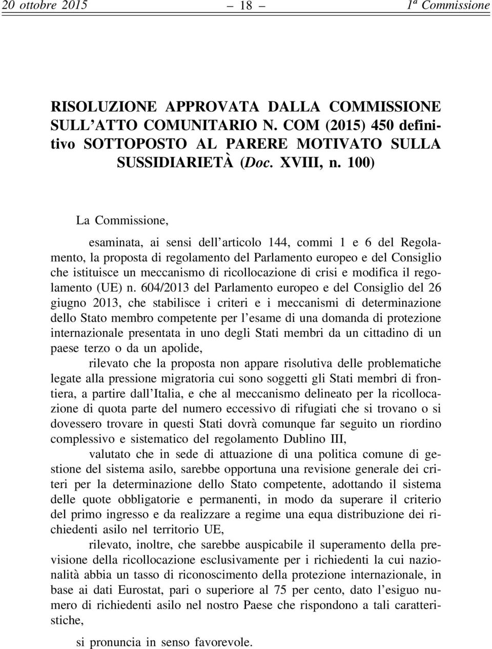 ricollocazione di crisi e modifica il regolamento (UE) n.