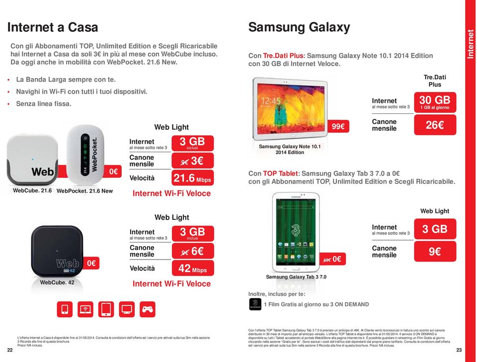 al mese Tre.Dati Plus 30 GB 1 GB al giorno WebCube. 21.6 WebPocket. 21.6 New al mese Web Light 3 GB inclusi mensile 9 3 Velocità 21.6 Mbps Wi-Fi Veloce Samsung Galaxy Note 10.